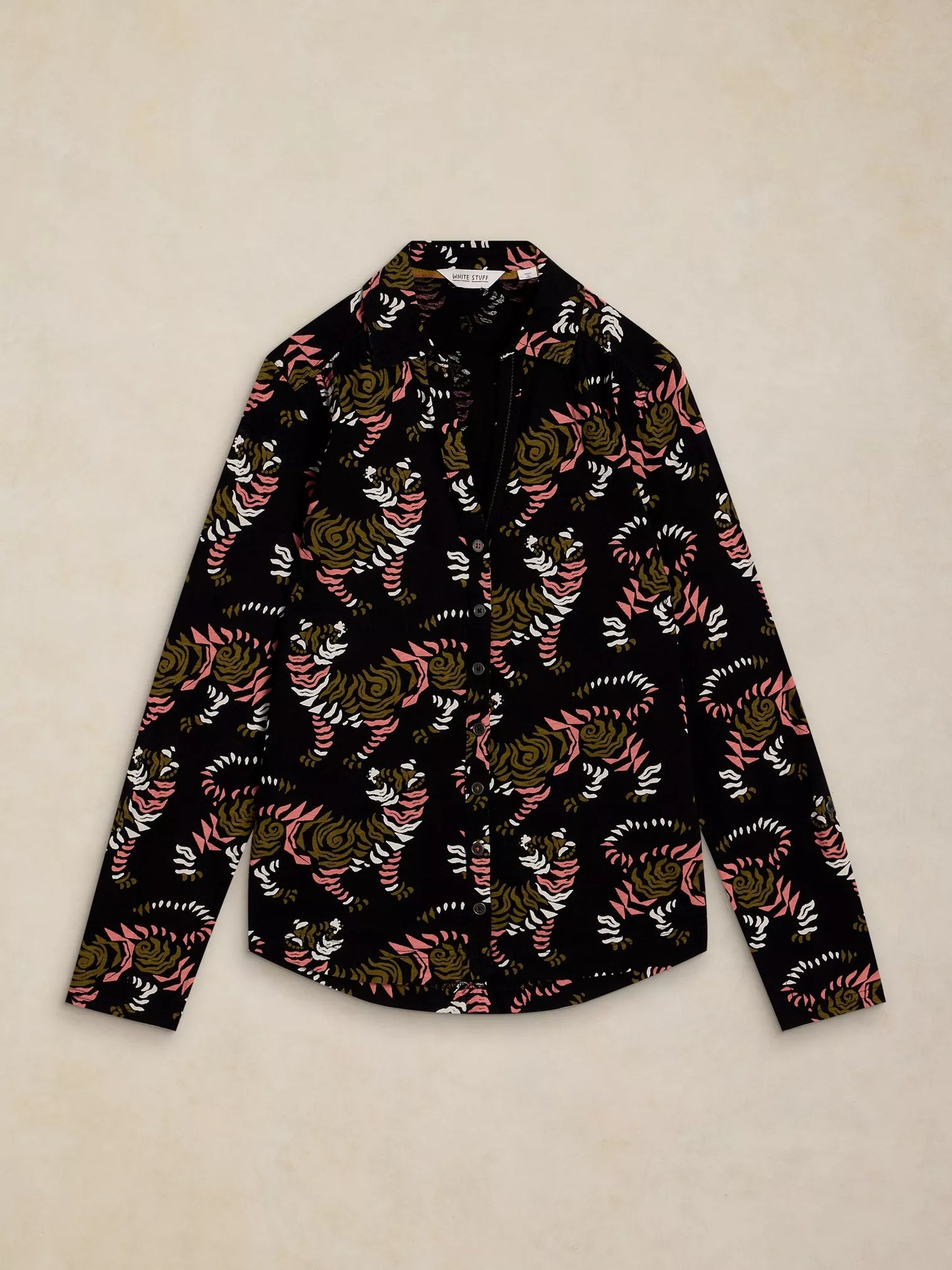 White Stuff Annie Jersey Shirt in Black Print