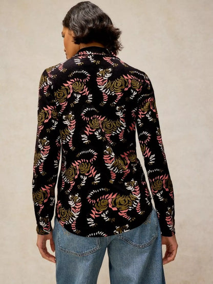 White Stuff Annie Jersey Shirt in Black Print