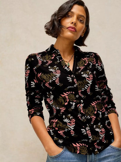 White Stuff Annie Jersey Shirt in Black Print