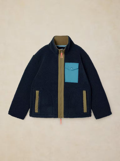 White Stuff Borg Zip Through in Navy Multi