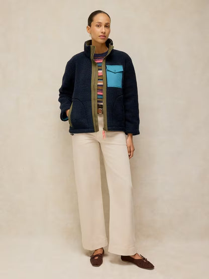 White Stuff Borg Zip Through in Navy Multi