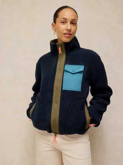 White Stuff Borg Zip Through in Navy Multi