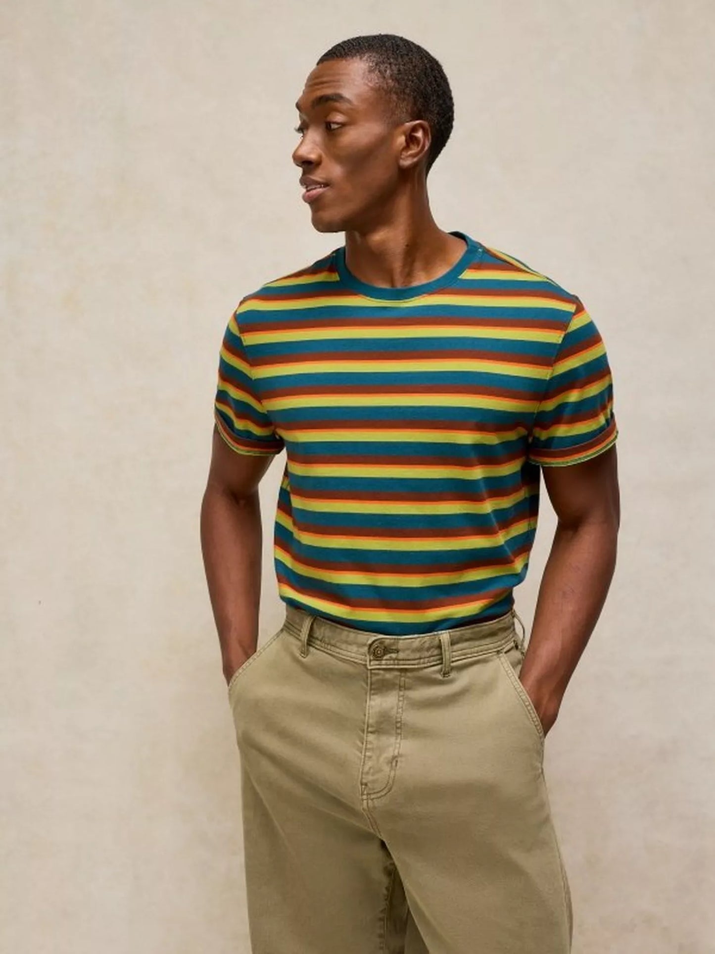 White Stuff Abersoch Stripe Tee in Brown Multi