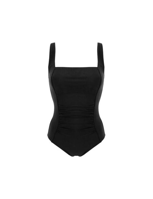 Pour Moi Santa Barbara Ruched Tummy Control Swimsuit in Black