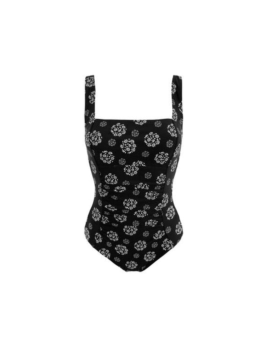 Pour Moi Santa Barbara Ruched Tummy Control Swimsuit in Black/White