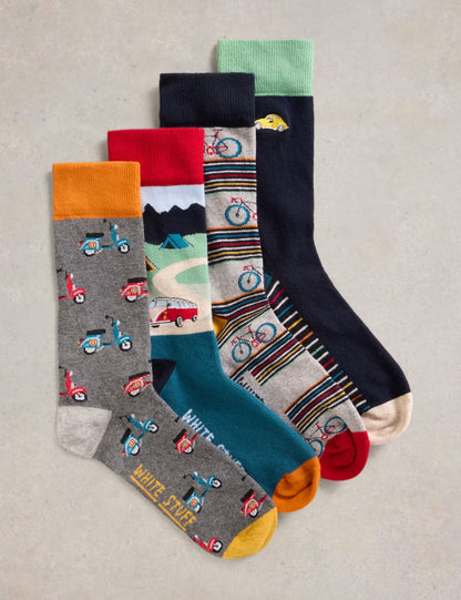 White Stuff 4Pk Road Trip Ankle Socks in Navy Multi