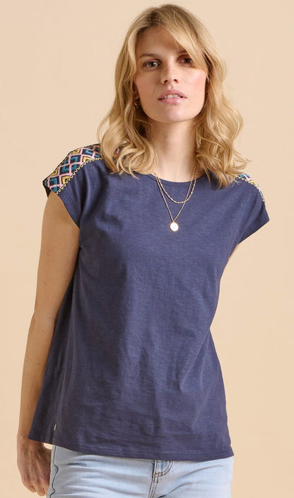 Brakeburn Mia Embroidered T-Shirt in Navy