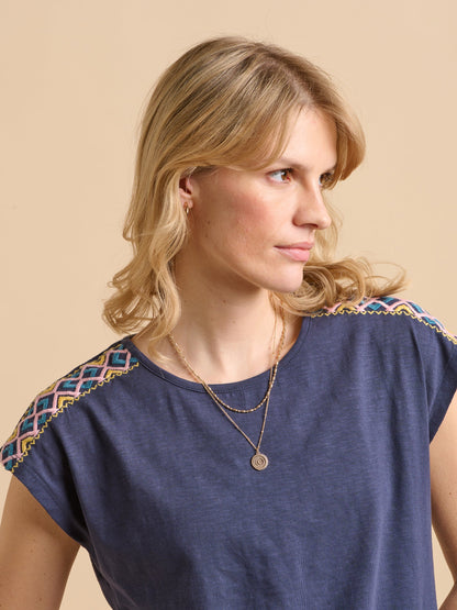 Brakeburn Mia Embroidered T-Shirt in Navy