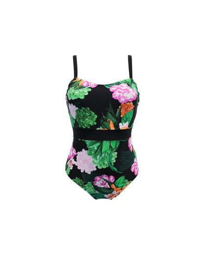 Pour Moi Palermo Panelled Tummy Control swimsuit in Black/Green/Pink