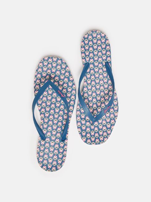 Joules Sunvale Printed Flip Flops in Blue