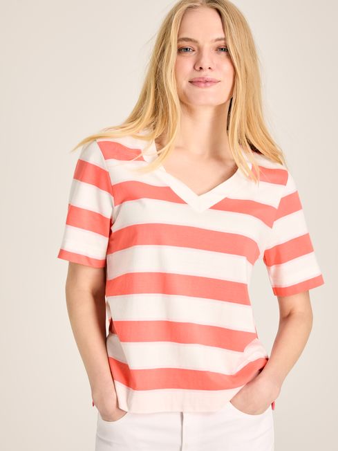 Joules Darcy V-Neck Tee in Pink Stripe