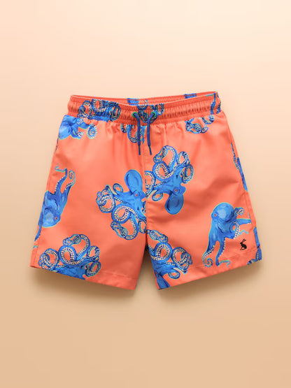 Joules Ocean Swim Shorts in Orange Octopus