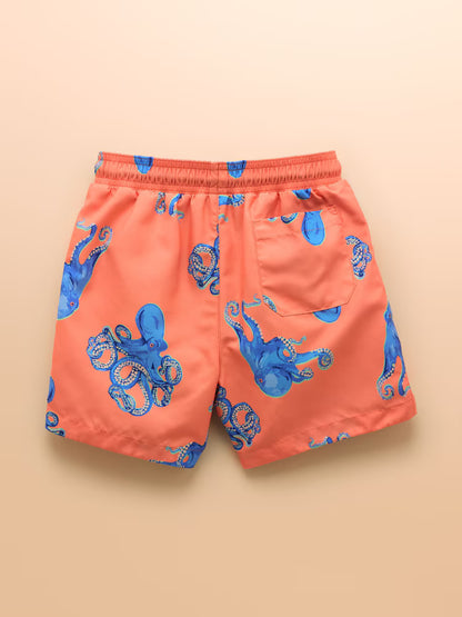 Joules Ocean Swim Shorts in Orange Octopus