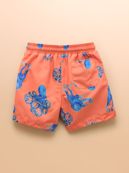 Joules Ocean Swim Shorts in Orange Octopus