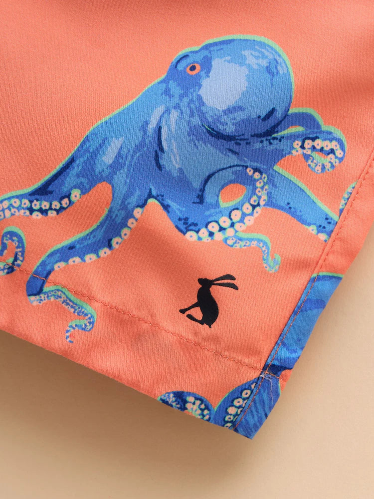Joules Ocean Swim Shorts in Orange Octopus