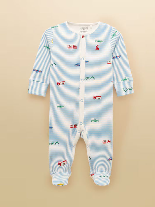 Joules Razamataz Cotton Babygrow in Blue Car
