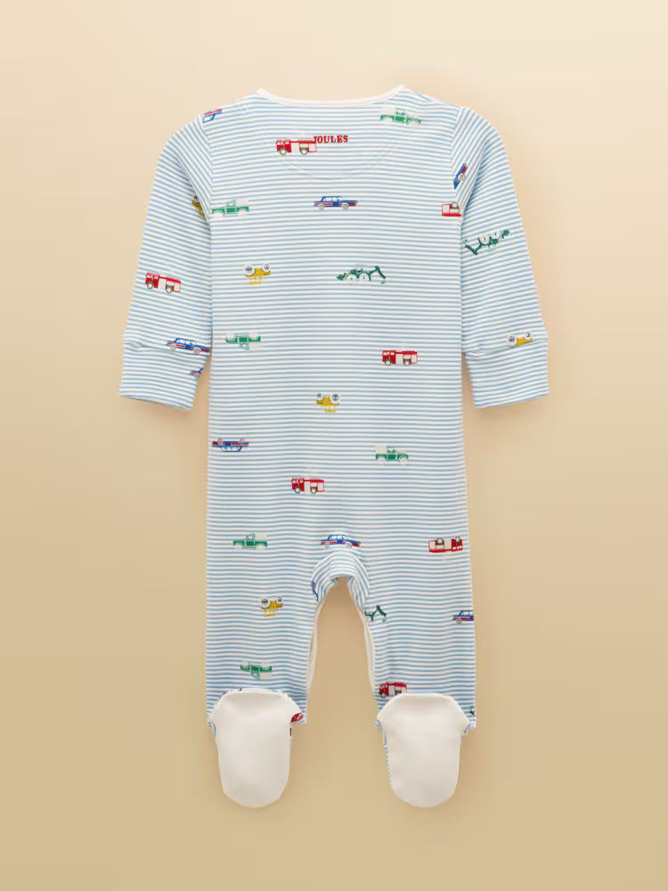 Joules Razamataz Cotton Babygrow in Blue Car