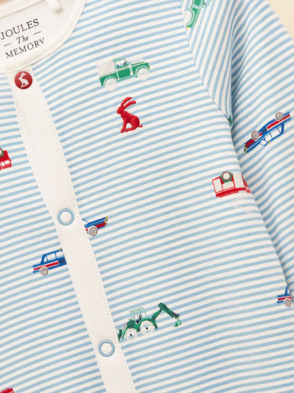 Joules Razamataz Cotton Babygrow in Blue Car