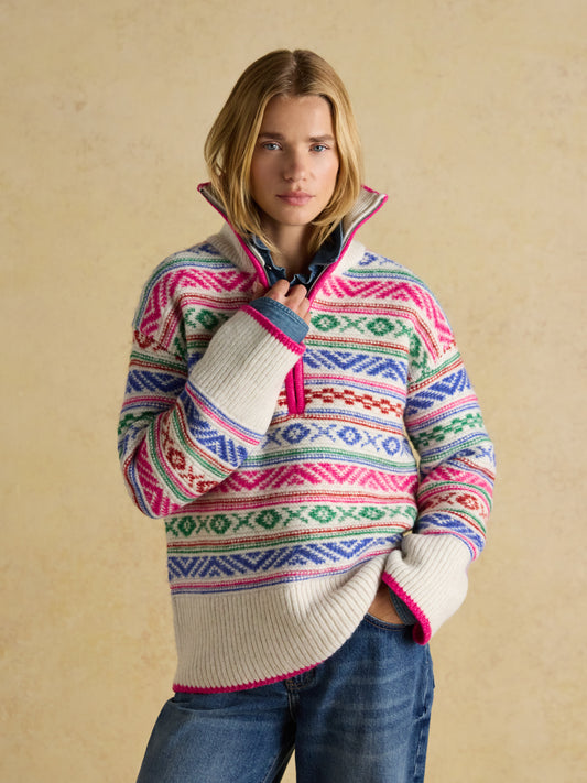 Joules Allaway Multi Fair Isle Quarter Zip Knitted Jumper