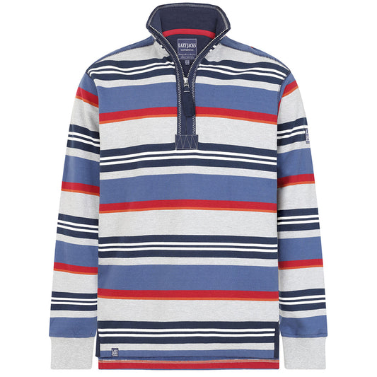 Lazy Jacks Men's Stripe Quarter Zip Sweatshirt - Grey Marle