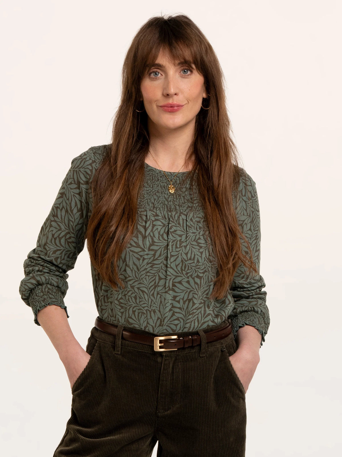 Brenda Smock Front Printed Long Sleeve T-Shirt