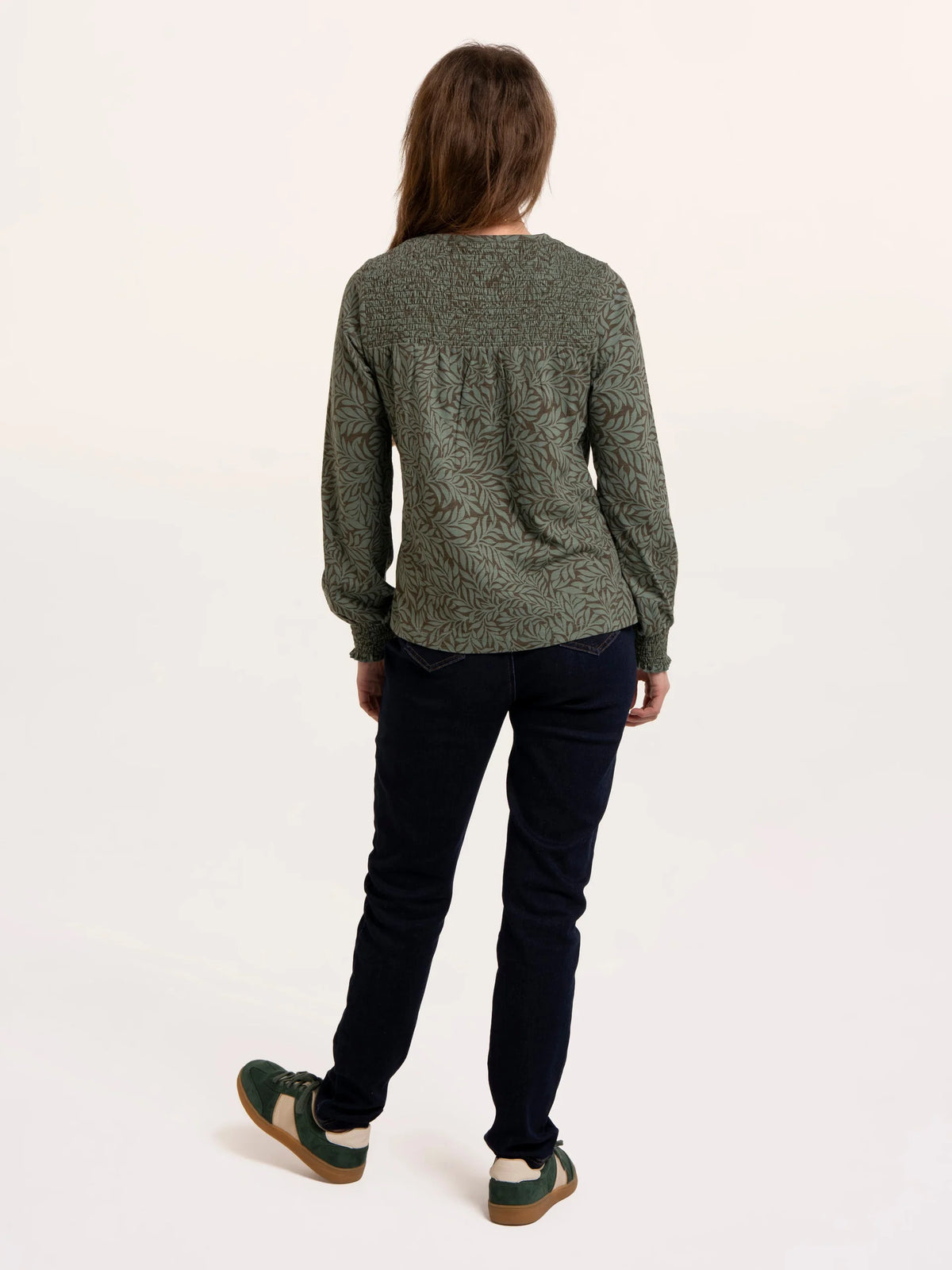 Brenda Smock Front Printed Long Sleeve T-Shirt