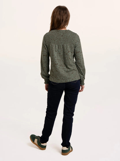 Brenda Smock Front Printed Long Sleeve T-Shirt