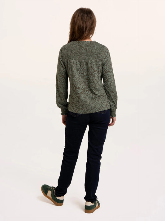 Brenda Smock Front Printed Long Sleeve T-Shirt