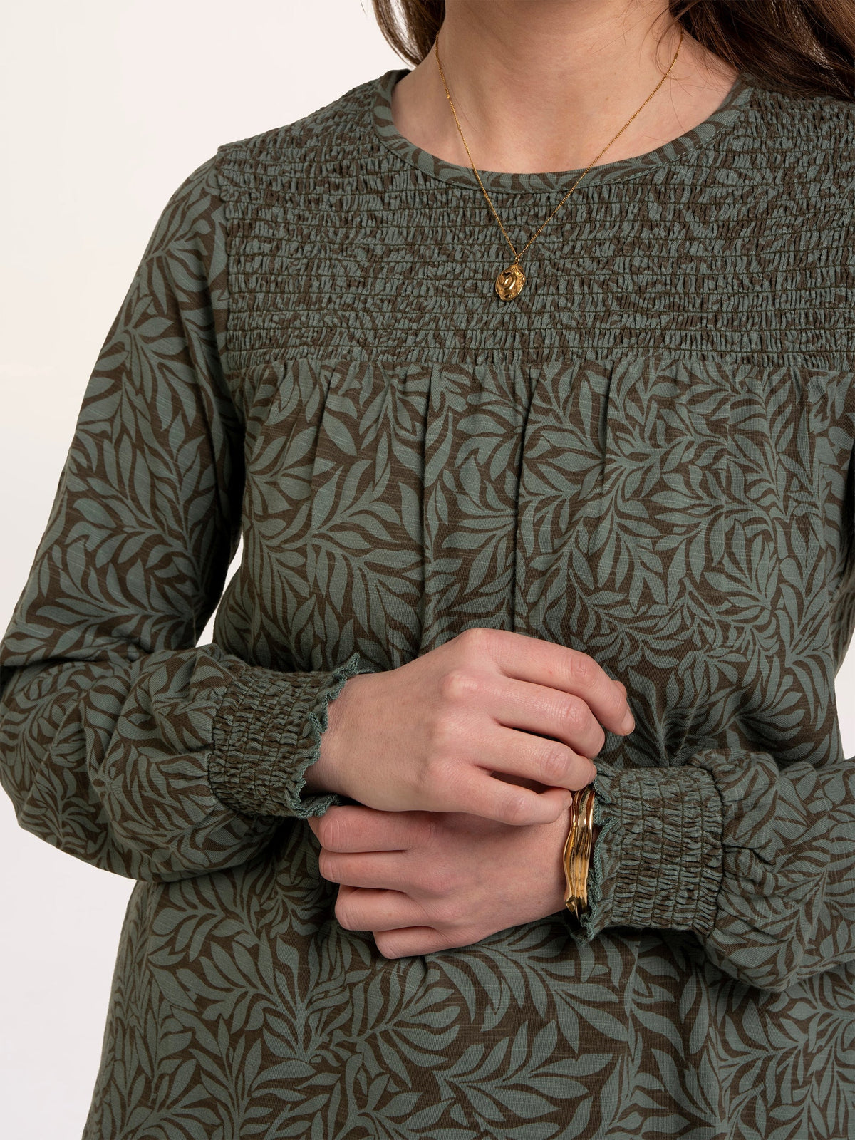 Brenda Smock Front Printed Long Sleeve T-Shirt