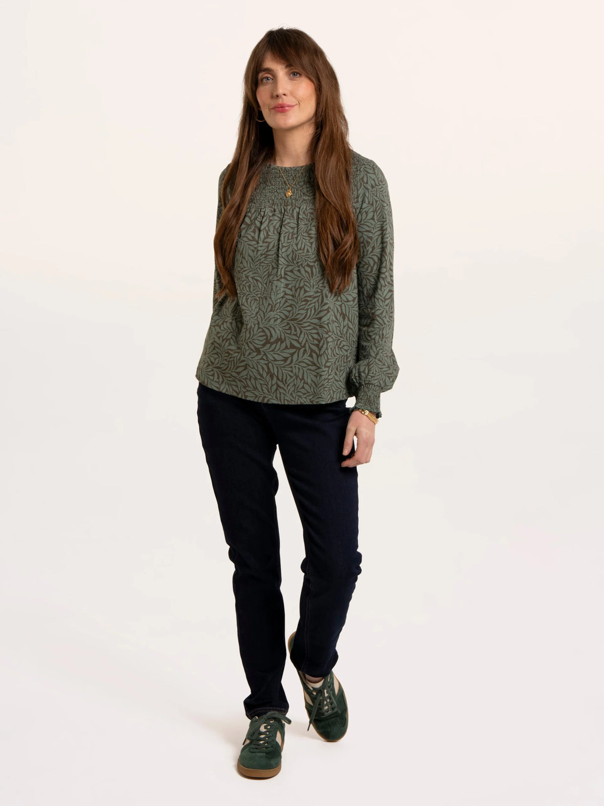 Brenda Smock Front Printed Long Sleeve T-Shirt