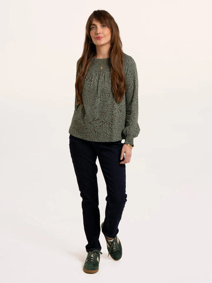 Brenda Smock Front Printed Long Sleeve T-Shirt