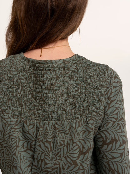 Brenda Smock Front Printed Long Sleeve T-Shirt