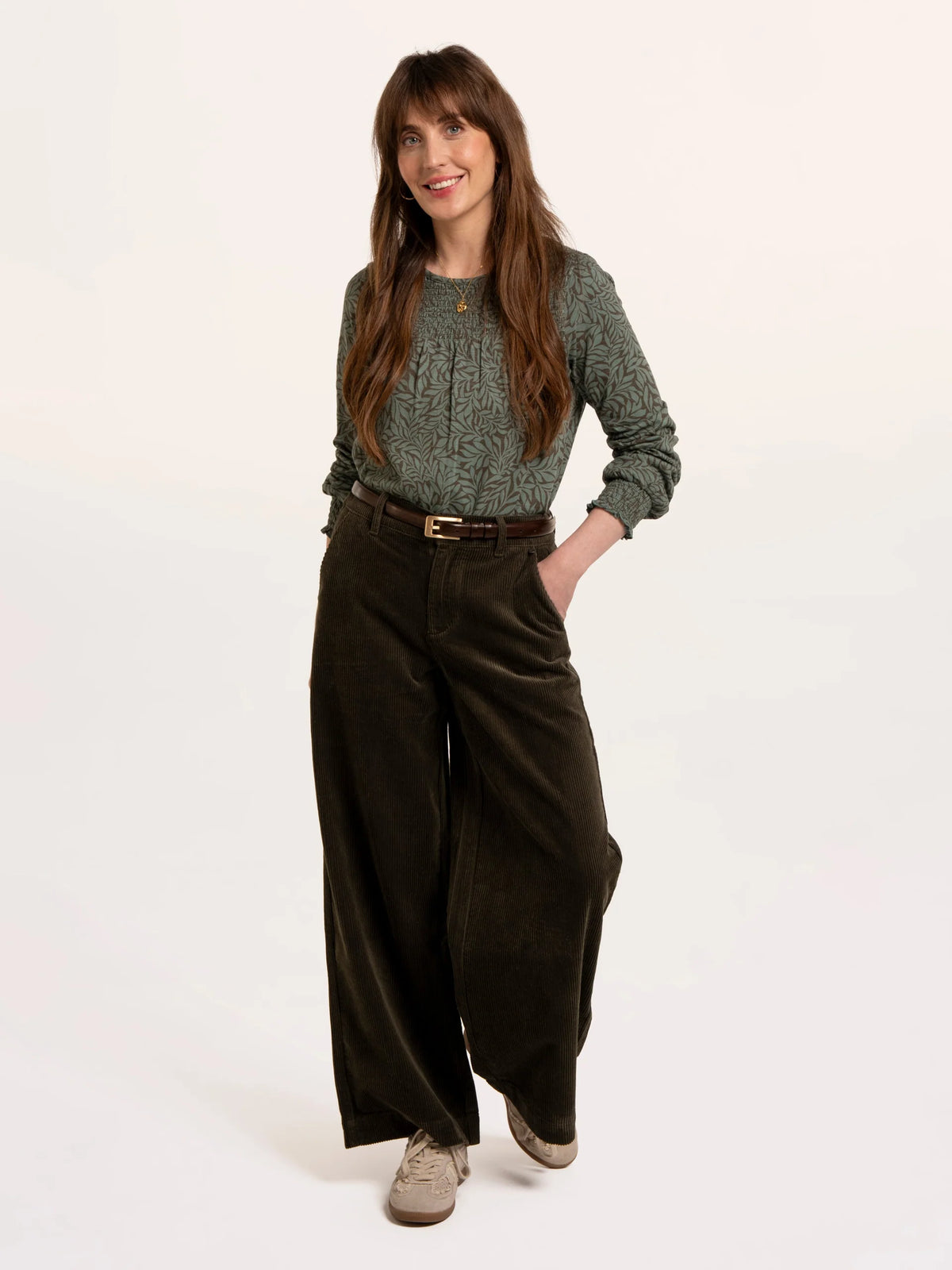 Brenda Smock Front Printed Long Sleeve T-Shirt