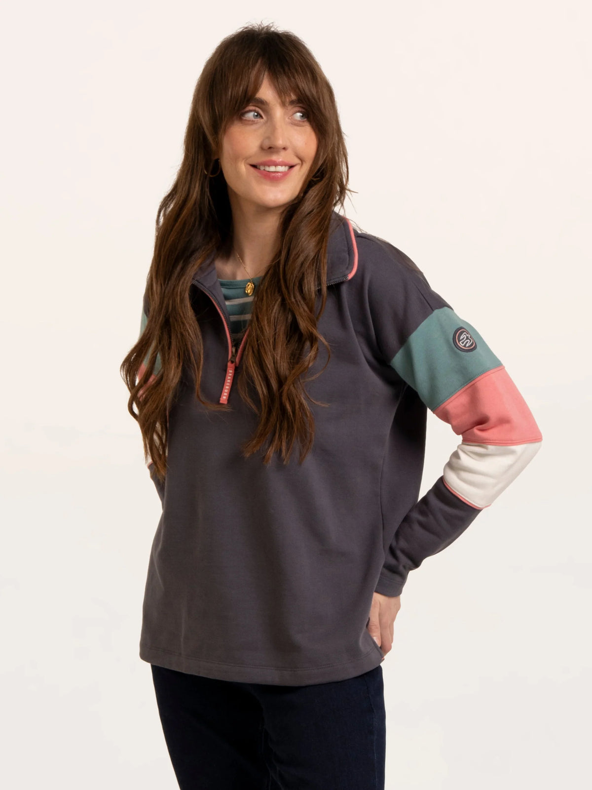 Brakeburn Wilverley Colour Block Sleeve 1/4 Zip Sweatshirt