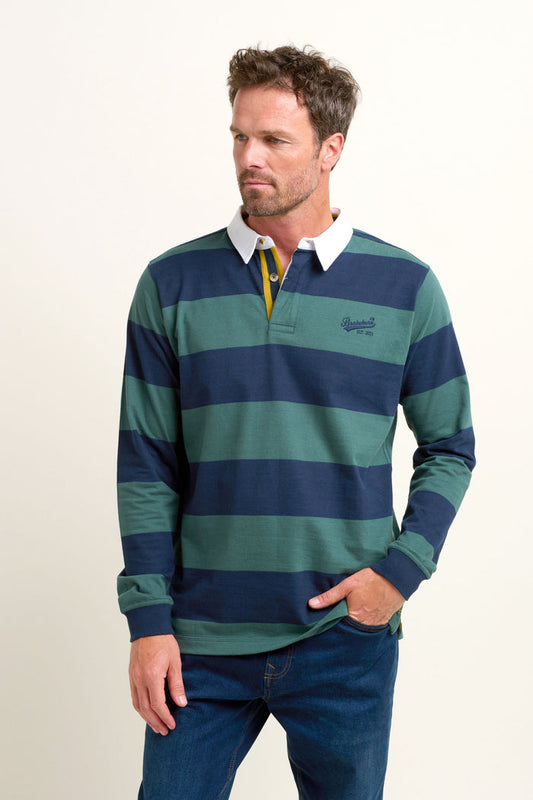 Brakeburn Stripe Rugby Shirt in Navy Green