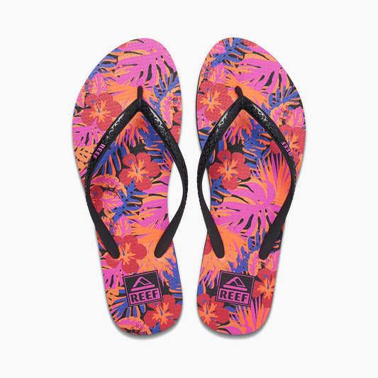 Reef Seaside Prints Flip Flops in Hibiscus Coral