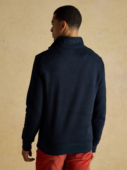 Joules Alistair Navy French Ribbed Knit Quarter Zip Sweatshirt