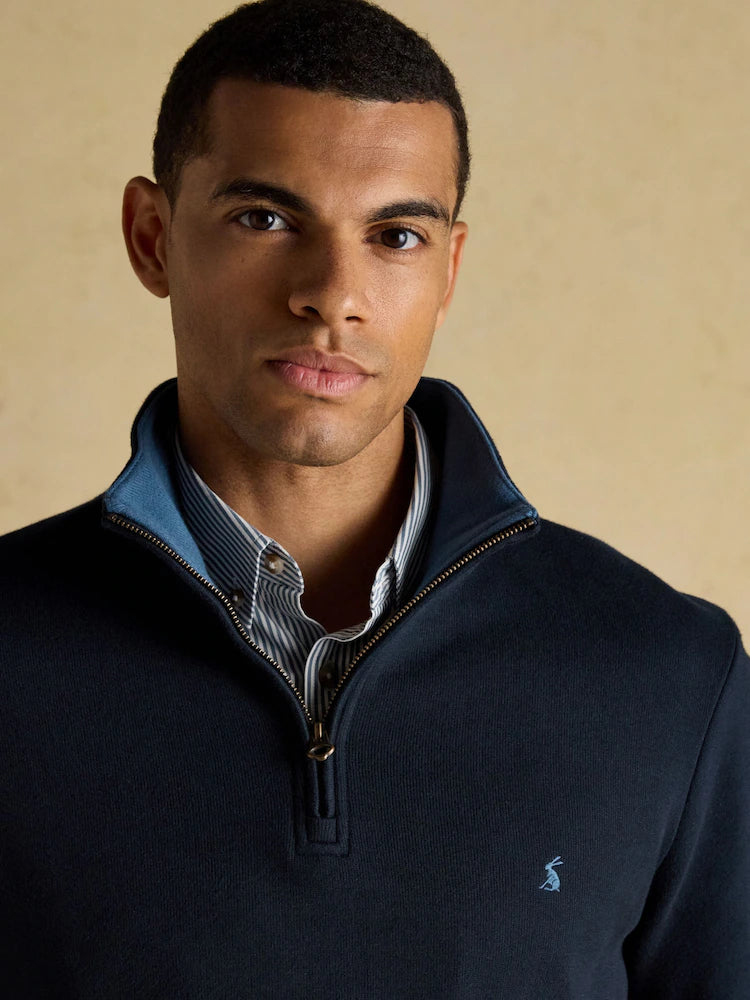 Joules Alistair Navy French Ribbed Knit Quarter Zip Sweatshirt