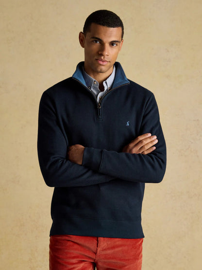 Joules Alistair Navy French Ribbed Knit Quarter Zip Sweatshirt