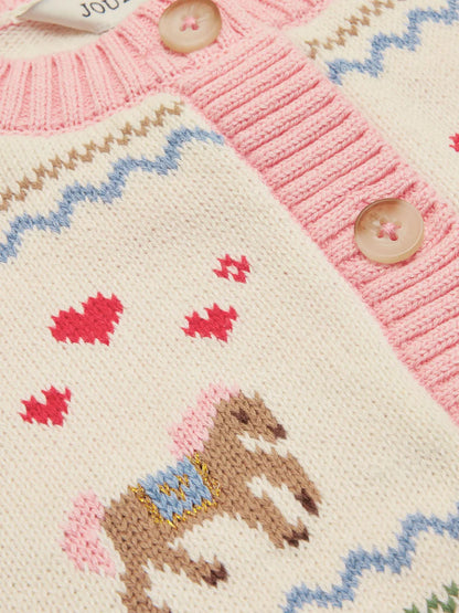 Joules Pippa Girls Cream Horse Knitted Cardigan
