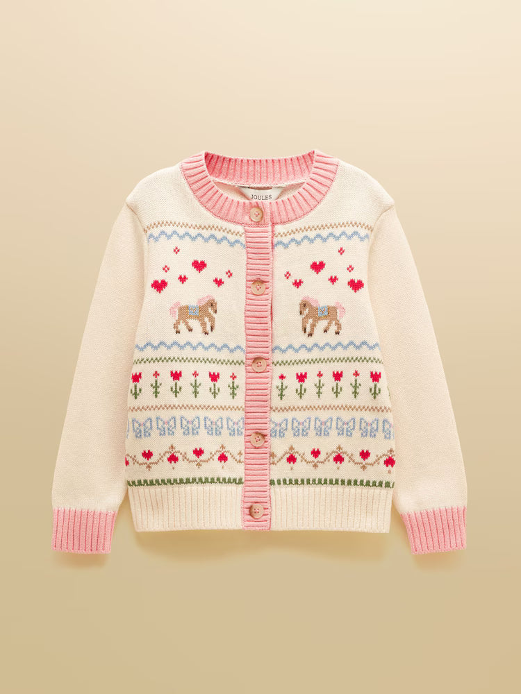 Joules Pippa Girls Cream Horse Knitted Cardigan