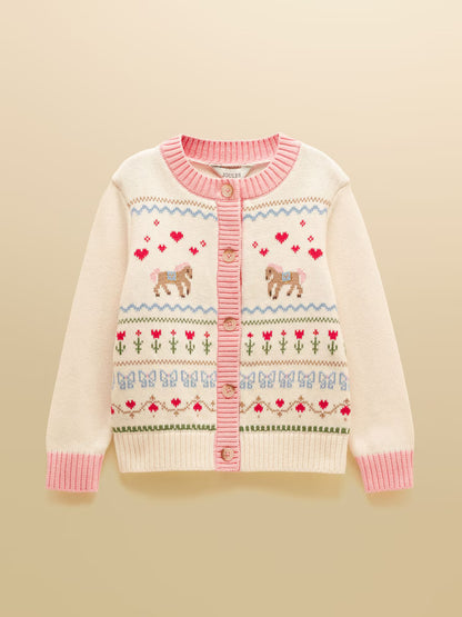 Joules Pippa Girls Cream Horse Knitted Cardigan