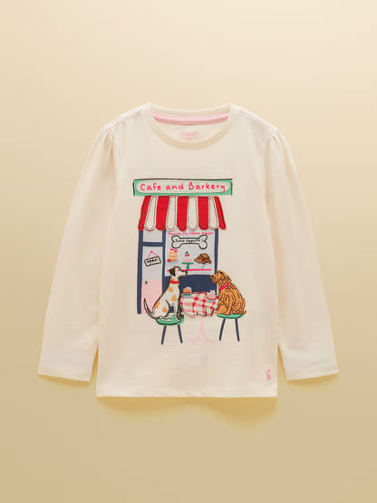 Joules Ava Girls Cream Applique Long Sleeve Tee