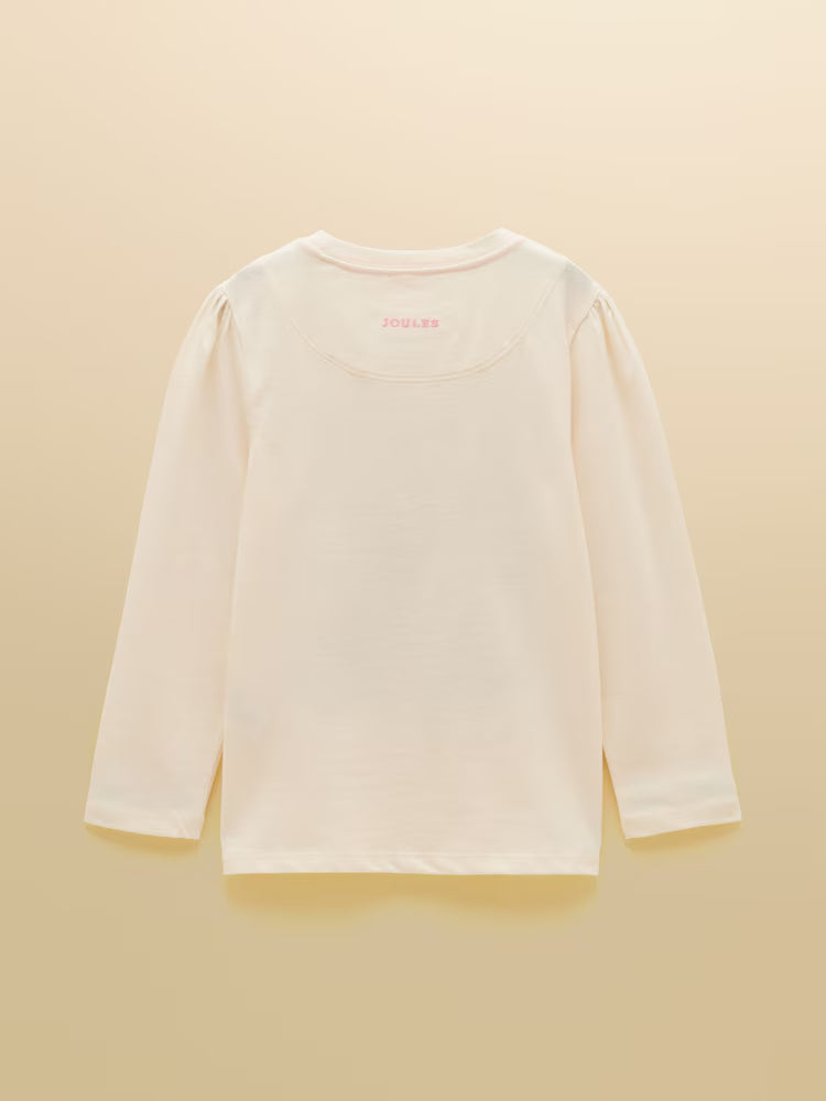 Joules Ava Girls Cream Applique Long Sleeve Tee