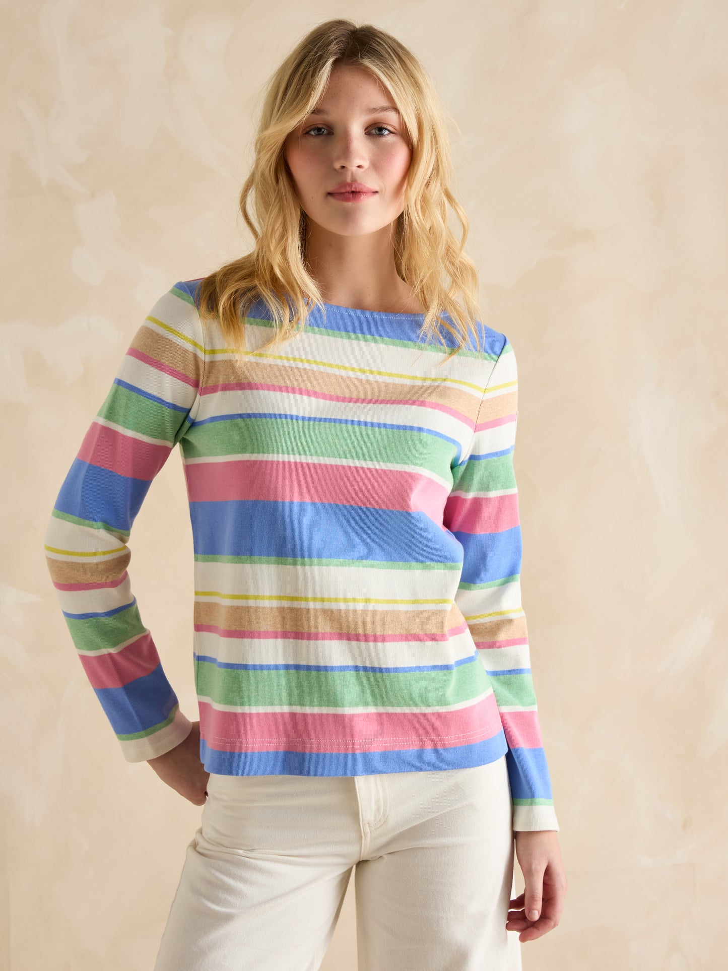 Joules Harbour Multi Boat Neck Printed Top in Multi