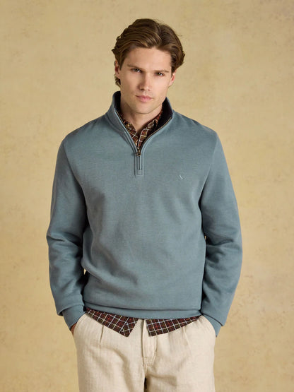 Joules Alistair Blue French Ribbed Knit Quarter Zip Sweatshirt