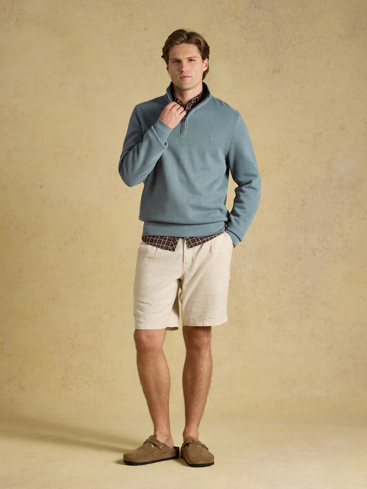 Joules Alistair Blue French Ribbed Knit Quarter Zip Sweatshirt