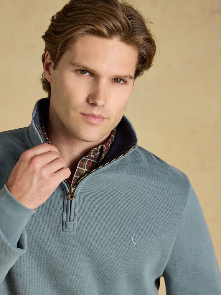 Joules Alistair Blue French Ribbed Knit Quarter Zip Sweatshirt