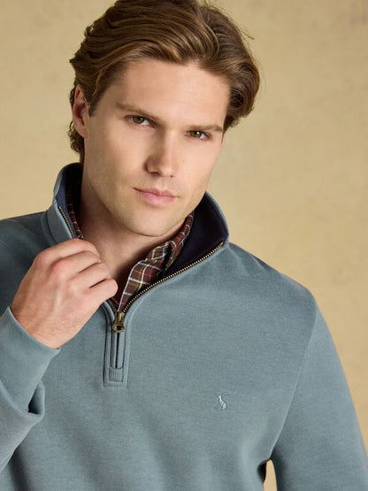 Joules Alistair Blue French Ribbed Knit Quarter Zip Sweatshirt