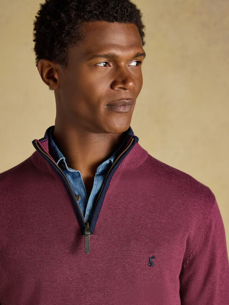 Joules Hillside Plum Quarter Zip Knitted Jumper